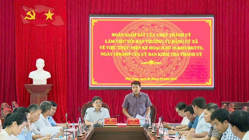 Đoàn giám sát UBKT Thành ủy làm việc với Ban Thường vụ Đảng ủy xã Phú Vang