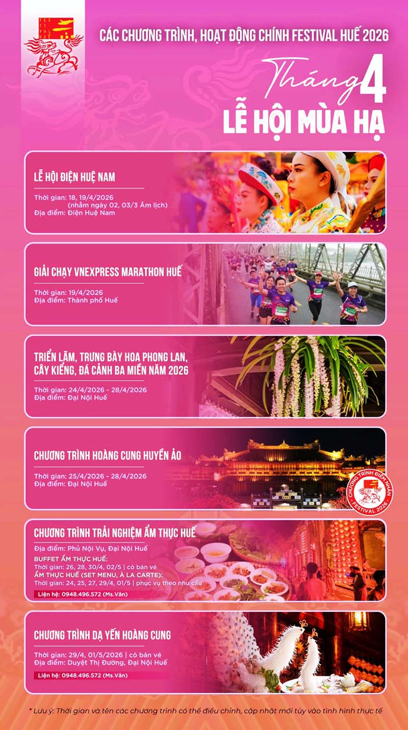 Cố đô Huế sôi động với chuỗi hoạt động đặc sắc, hấp dẫn sẽ diễn ra trong tháng 4