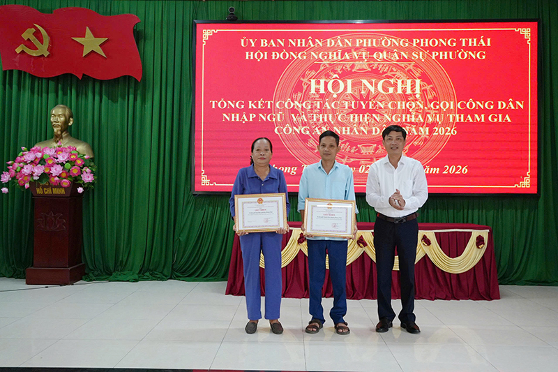 Phường Phong Thái: Tổng kết công tác tuyển chọn, gọi công dân nhập ngũ và thực hiện nghĩa vụ tham gia Công an nhân dân năm 2026